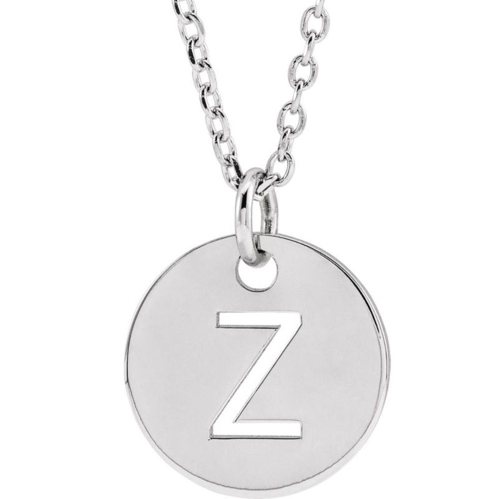 Sterling Silver Initial Z, Small 10mm Pierced Disc Necklace, 16-18 In.